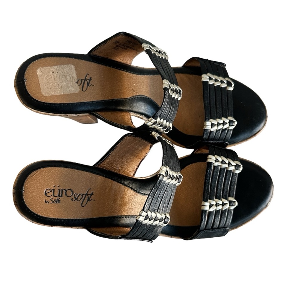 Eurosoft Sofft Fayann Slide Heel Sandal Black leather silver metallic decor 7.5 - Picture 3 of 15